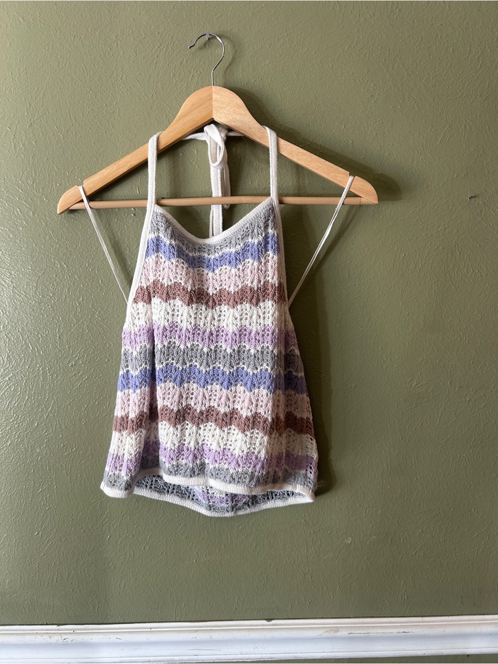 American Eagle Crochet Striped Boho Festival Fairy Halter Tank Top